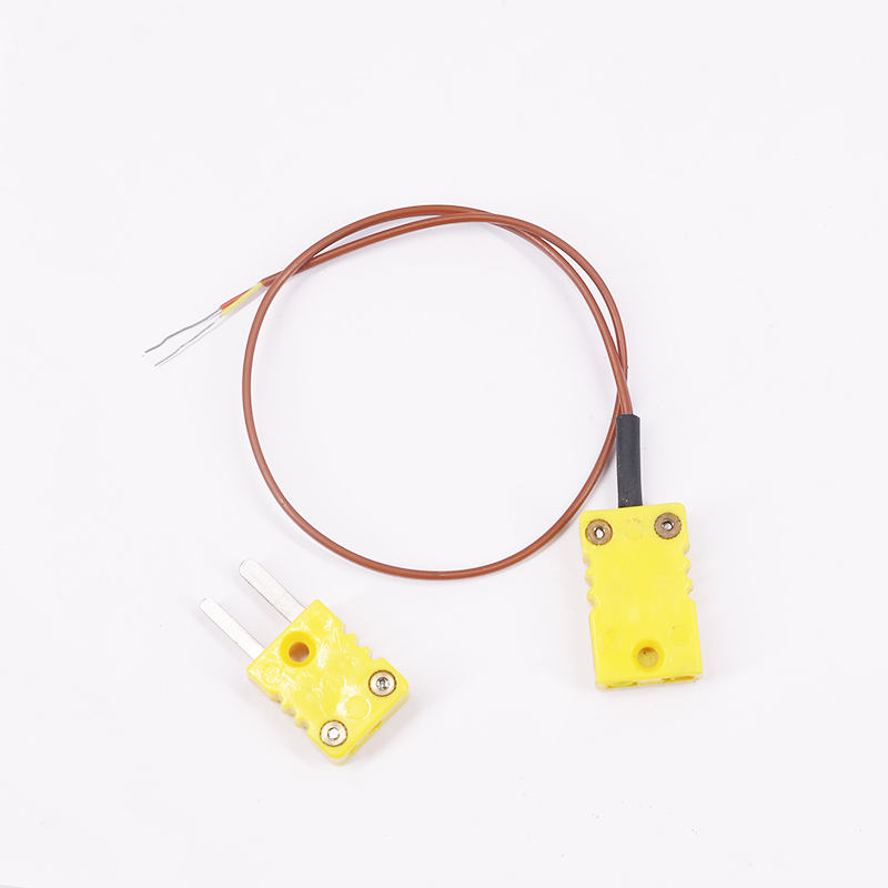 Brown PTFE-sheathed temperature measurement 2-wire thermocouple extension cable na may thermocouple plug para sa direktang contact K-type na sensor
