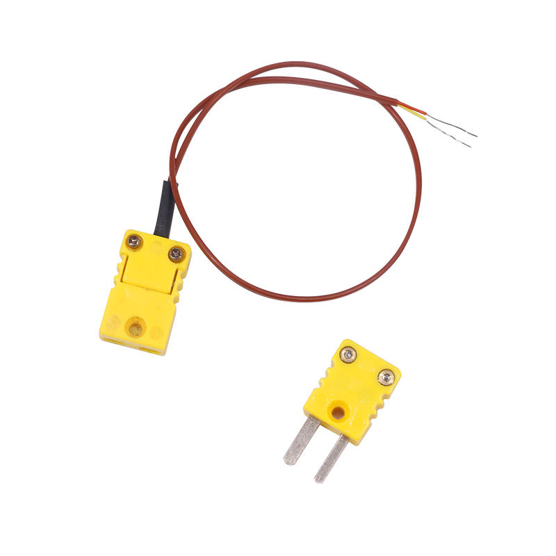 Brown PTFE-sheathed temperature measurement 2-wire thermocouple extension cable na may thermocouple plug para sa direktang contact K-type na sensor
